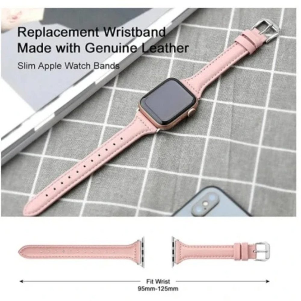 NEW[BAND] Slim WINE RED Strap Leather For Apple Watch - Picture 2 of 3